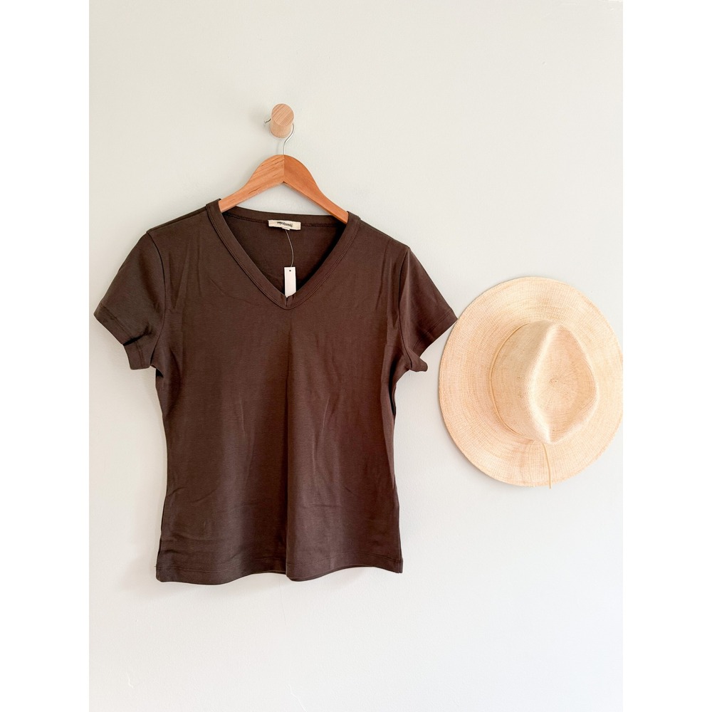 Madewell | NWT '90s V-Neck Baby Tee Compact Cotton Brown | Sz XL - Picture 2 of 7
